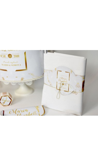 Trusou botez pentru fete in alb si gold, elegant si modern, White and gold 13
